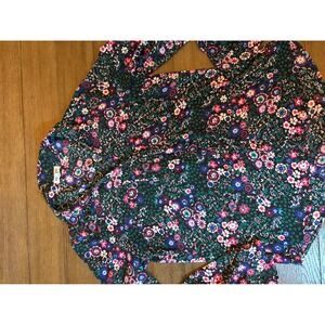 Express Portofino Shirt Womens Large Floral Button Up Blouse Long Sleeve Black